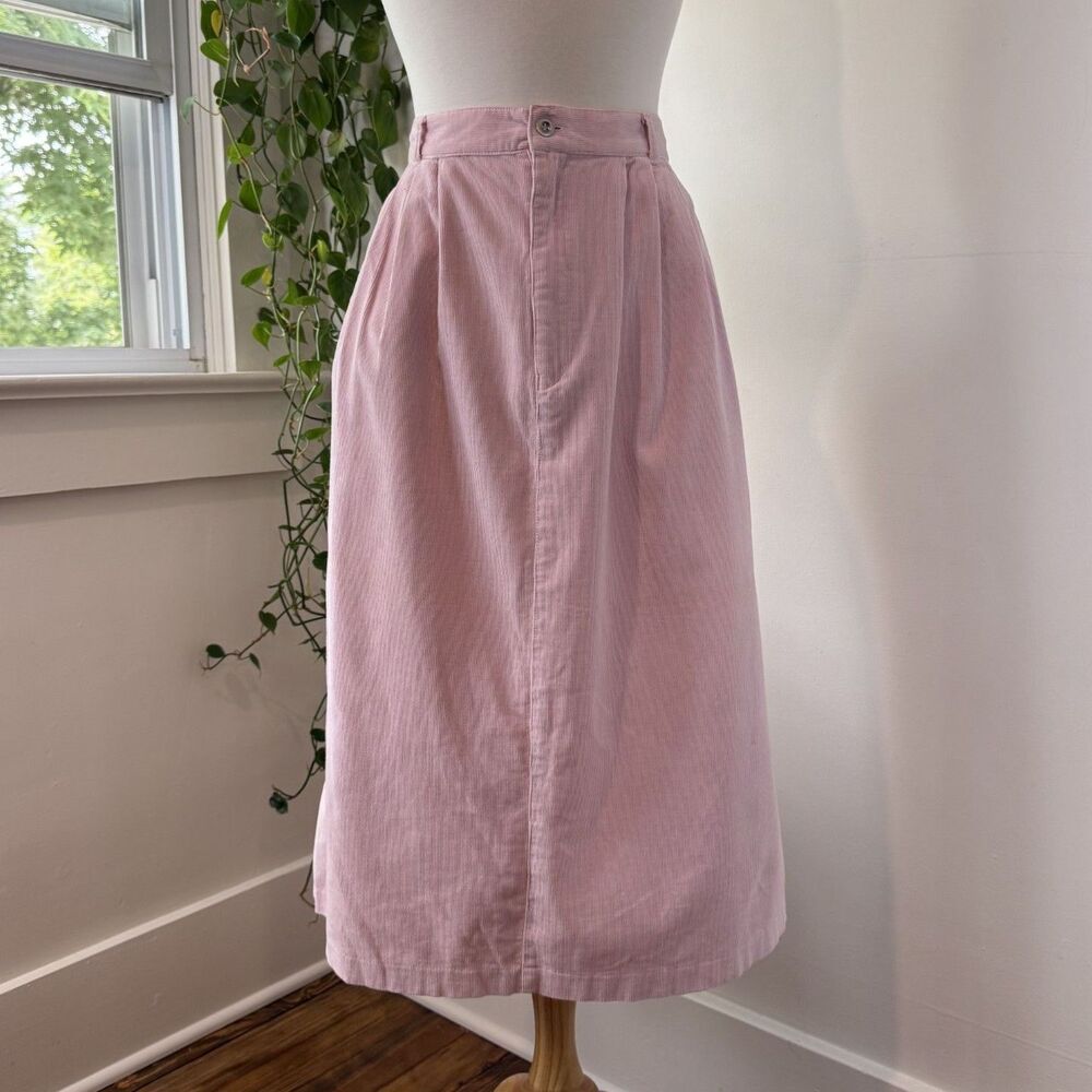 Vintage Eddie Bauer Pastel Pink Corduroy Midi Skirt | 100% Cotton A-Line